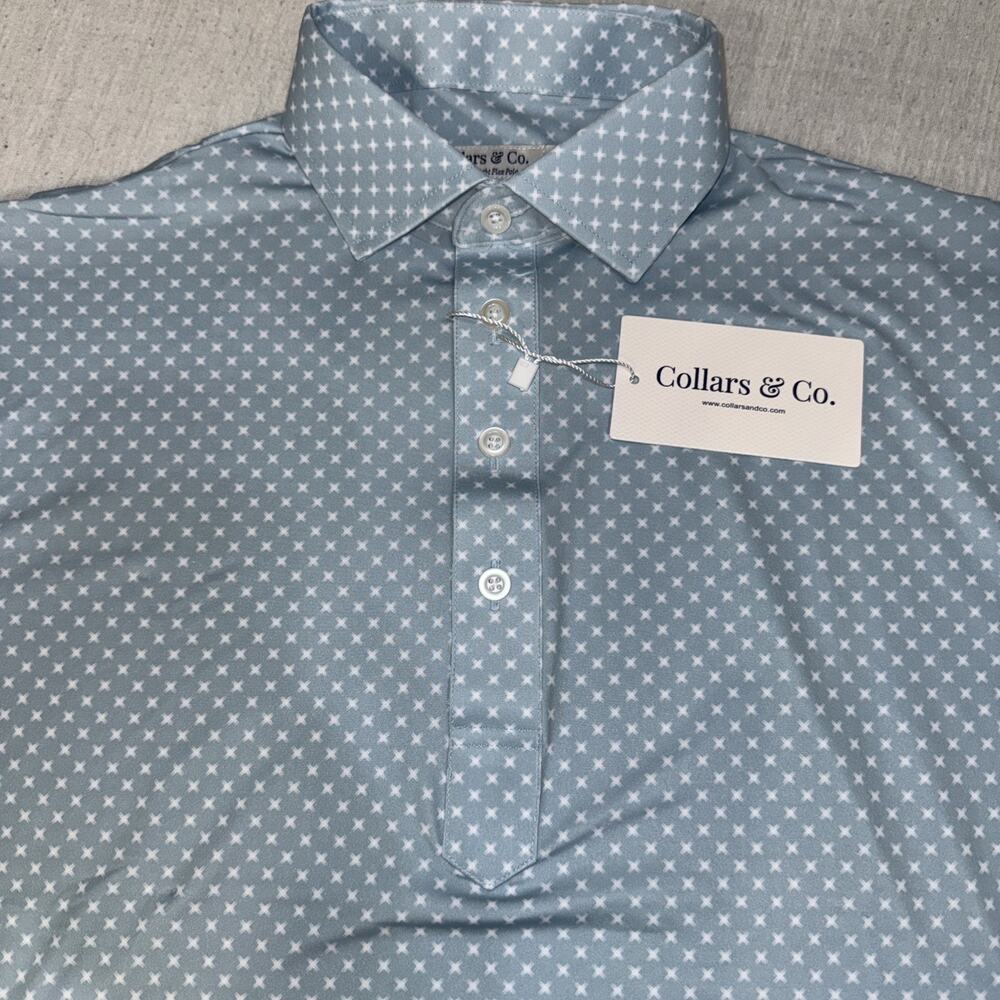 Collars & Co Golf Polo Geometric Seabreak Green Small Featherweight Flex NWT